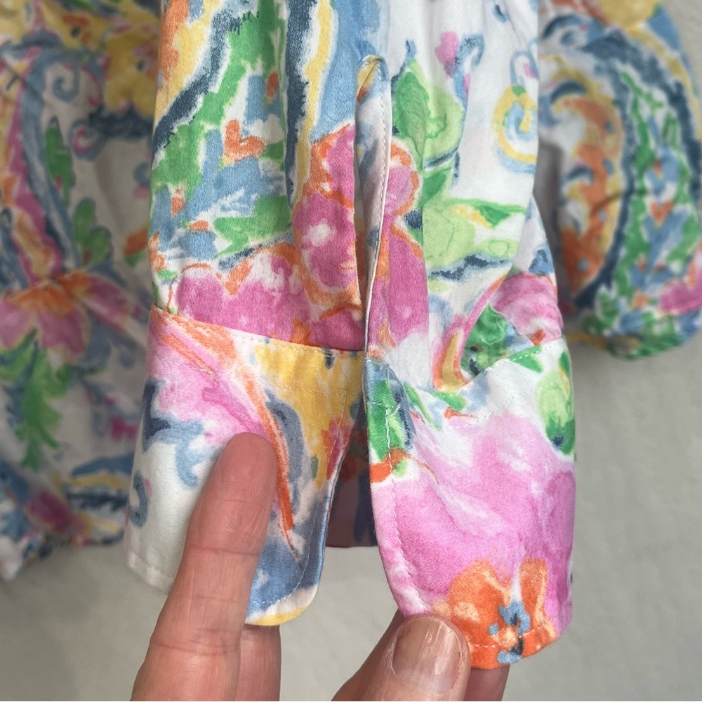 Lauren Ralph Lauren Colorful Floral Paisley Button Up Shirt Sz 12 Peplum Office - Picture 7 of 16